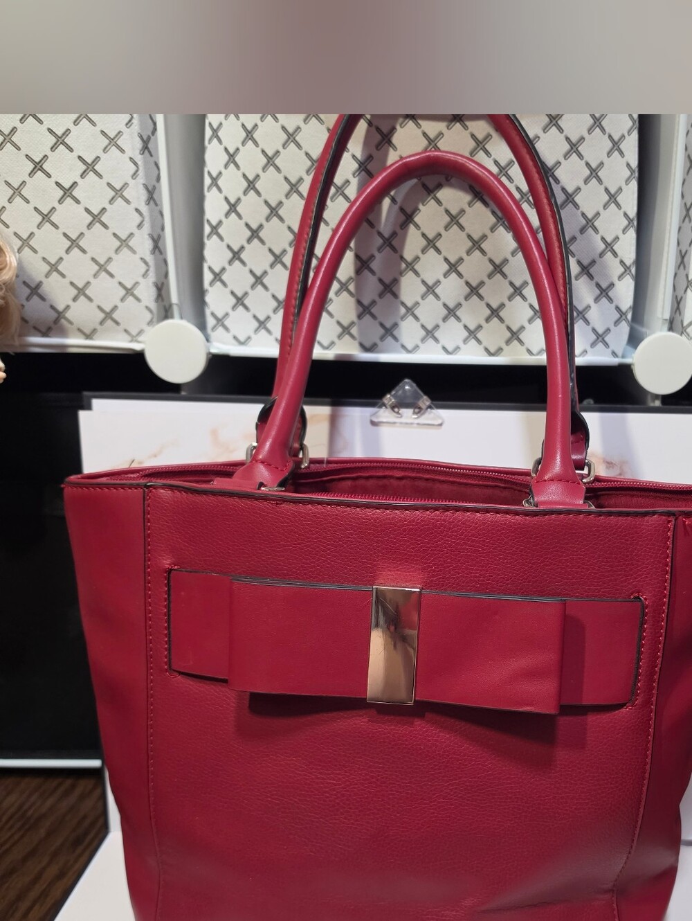Apt. 9 Red Bow Tote Handbag Faux Leather Shoulder Purse